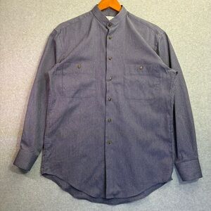 Yves Saint Laurent Band Collar Shirt Blue Stripe Mens Small Vintage YSL